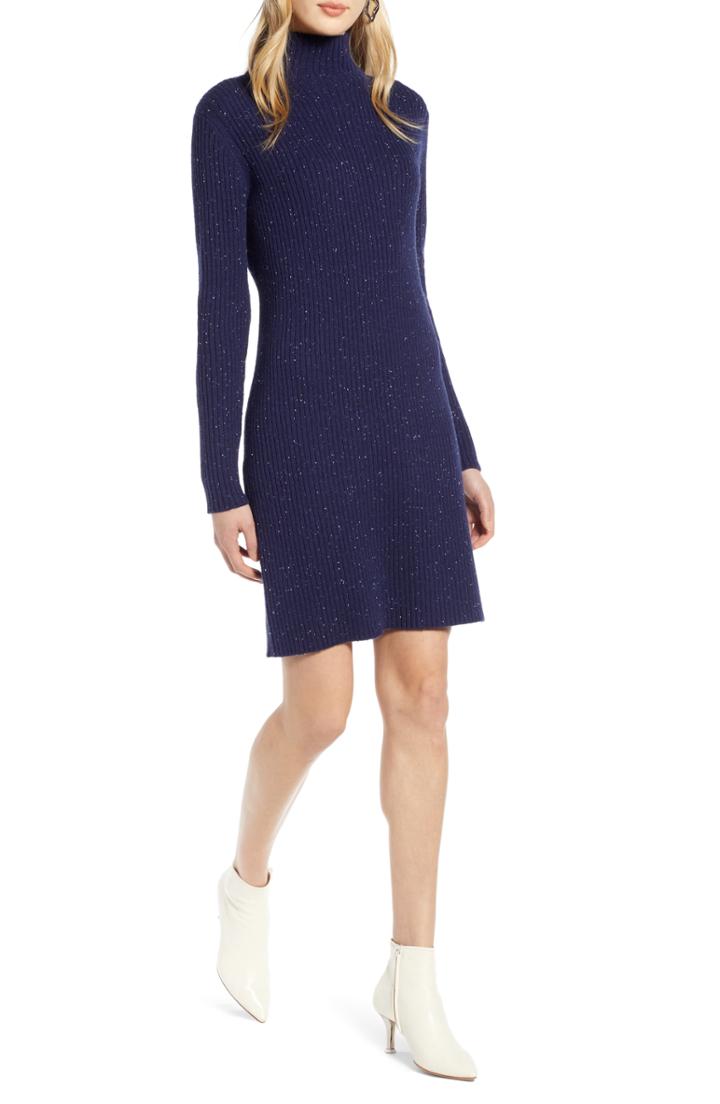 Women's Halogen Funnel Neck Sweater Dress - Blue