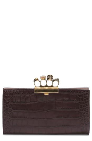 Alexander Mcqueen Croc Embossed Leather Knuckle Clutch - White