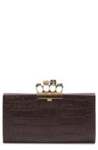 Alexander Mcqueen Croc Embossed Leather Knuckle Clutch - White