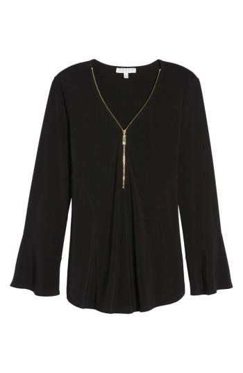 Women's Chaus Zip Front Flounce Sleeve Top - Black