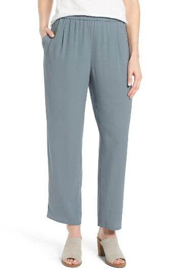 Petite Women's Eileen Fisher Silk Georgette Crepe Straight Ankle Pants P - Blue
