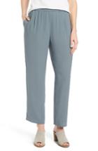 Petite Women's Eileen Fisher Silk Georgette Crepe Straight Ankle Pants P - Blue