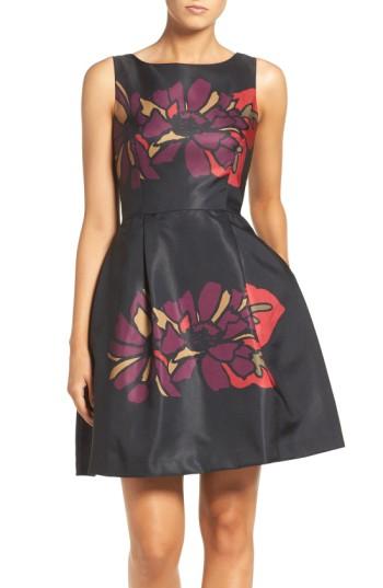 Women's Taylor Dresses Placed Floral Fit & Flare Dress - Black