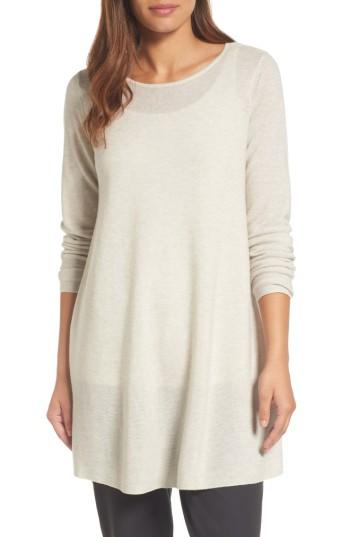 Women's Eileen Fisher Jewel Neck Tunic Sweater, Size - Ivory