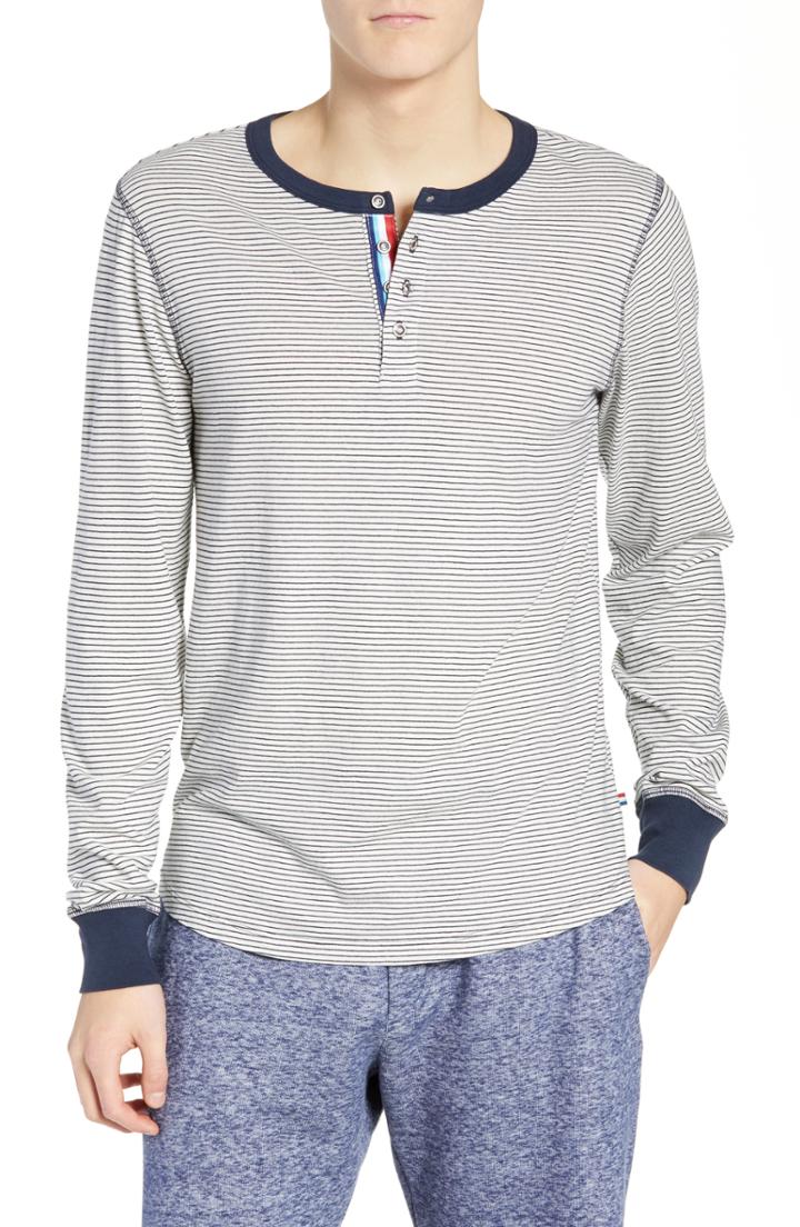 Men's Sol Angeles Stripe Long Sleeve Henley - White
