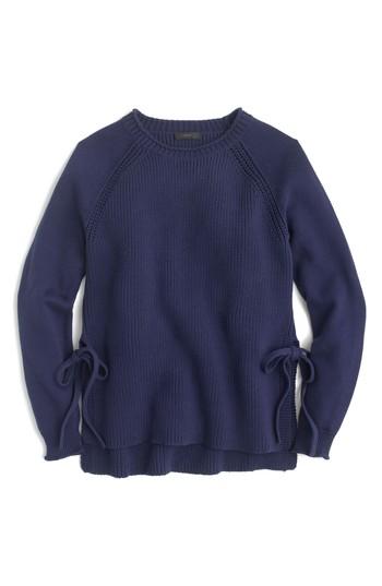 Women's J.crew Side Tie Crewneck Sweater - Blue