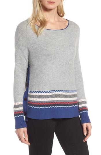 Petite Women's Caslon Long Sleeve Side Button Sweater P - Grey