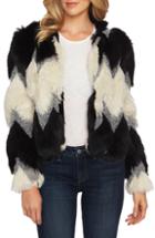 Women's Cece Chevron Faux Fur Jacket - Black
