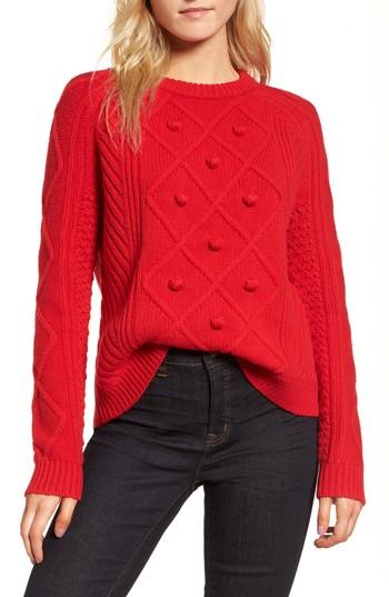 Women's J.crew Merino Wool Cable Pompom Sweater