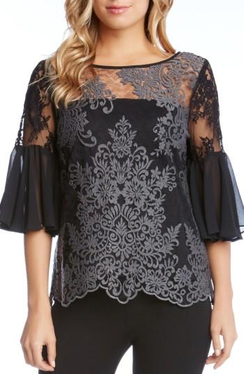 Women's Karen Kane Flare Sleeve Lace Overlay Top - Grey