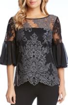 Women's Karen Kane Flare Sleeve Lace Overlay Top - Grey