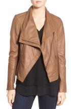 Women's Trouve Drape Front Leather Jacket - Brown