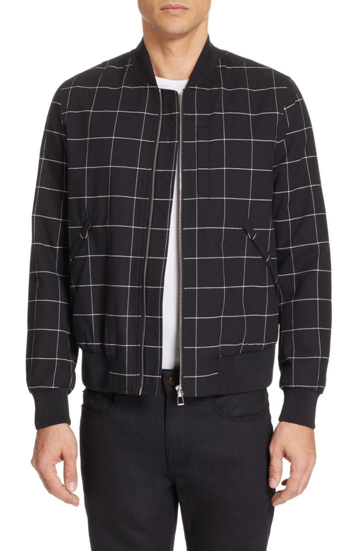 Men's Ps Paul Smith Grid Wool Blend Bomber Jacket - Black