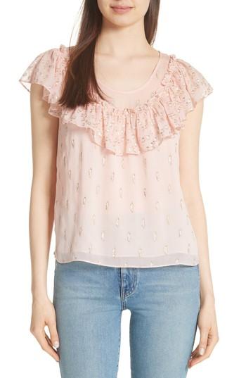 Women's Rebecca Taylor Metallic Fille Coupe Ruffle Silk Top - Pink