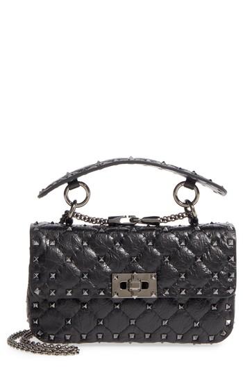 Valentino Garavani Vitello Rockstud Leather Shoulder Bag - Black