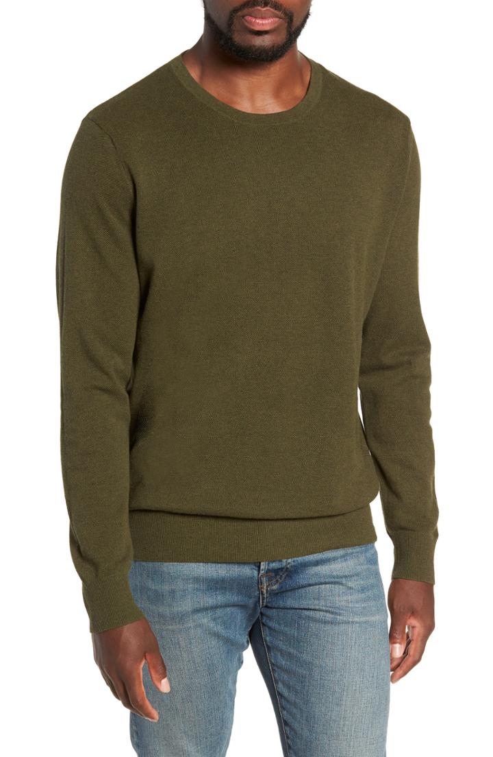 Men's J.crew Cotton & Cashmere Pique Crewneck Sweater, Size - Green