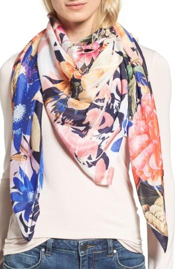 Women's Echo Floral Fun Print Square Scarf, Size - Blue