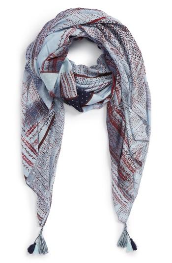 Women's Treasure & Bond Print Tassel Wrap, Size - Blue
