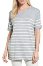 Women's Eileen Fisher Stripe Organic Cotton Sweater, Size - Grey