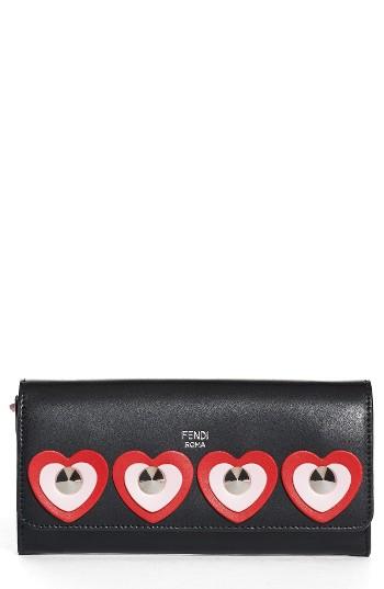 Women's Fendi Studded Heart Calfskin Wallet On A Chain -