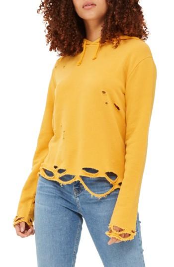 Women's Topshop Distressed Hoodie Us (fits Like 0) - Orange
