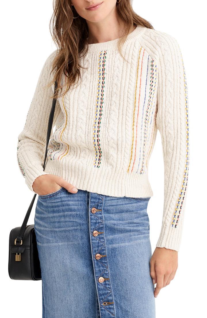 Women's The Reeds X J.crew Rainbow Cable Knit Sweater - Ivory