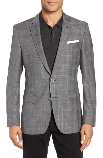 Men's Boss Hutsons Trim Fit Plaid Wool Sport Coat L - Grey