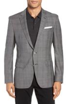 Men's Boss Hutsons Trim Fit Plaid Wool Sport Coat L - Grey