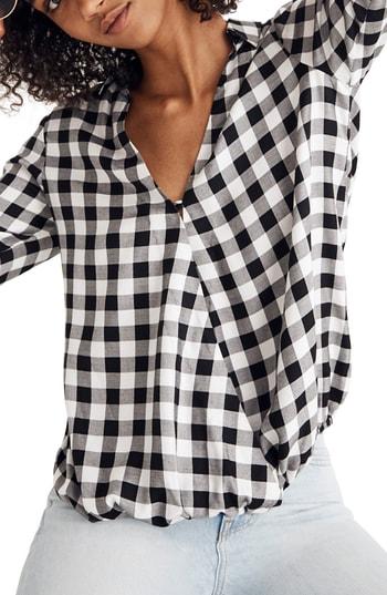 Women's Madewell Buffalo Check Wrap Front Shirt, Size - Black