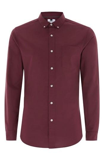 Men's Topman Muscle Fit Oxford Shirt - Burgundy