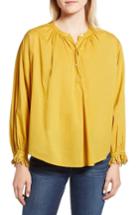 Women's Velvet By Graham & Spencer Eyelet Cuff Cotton Poplin Blouse - Yellow