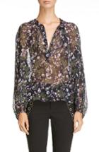 Women's Isabel Marant Metallic Floral Print Silk Blend Blouse Us / 34 Fr - Blue