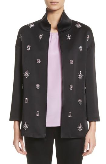 Women's St. John Collection Crystal Embellished Satin Jacket - Black