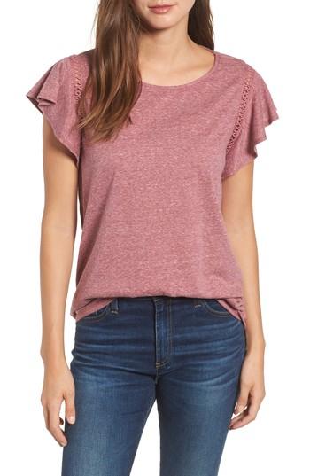 Women's Caslon Flutter Sleeve Crochet Detail Top - Burgundy