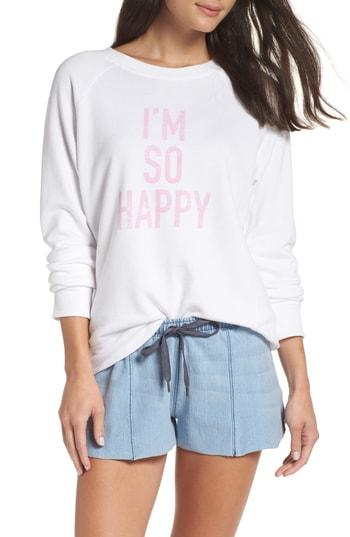 Women's David Lerner I'm So Happy Raglan Pullover - White