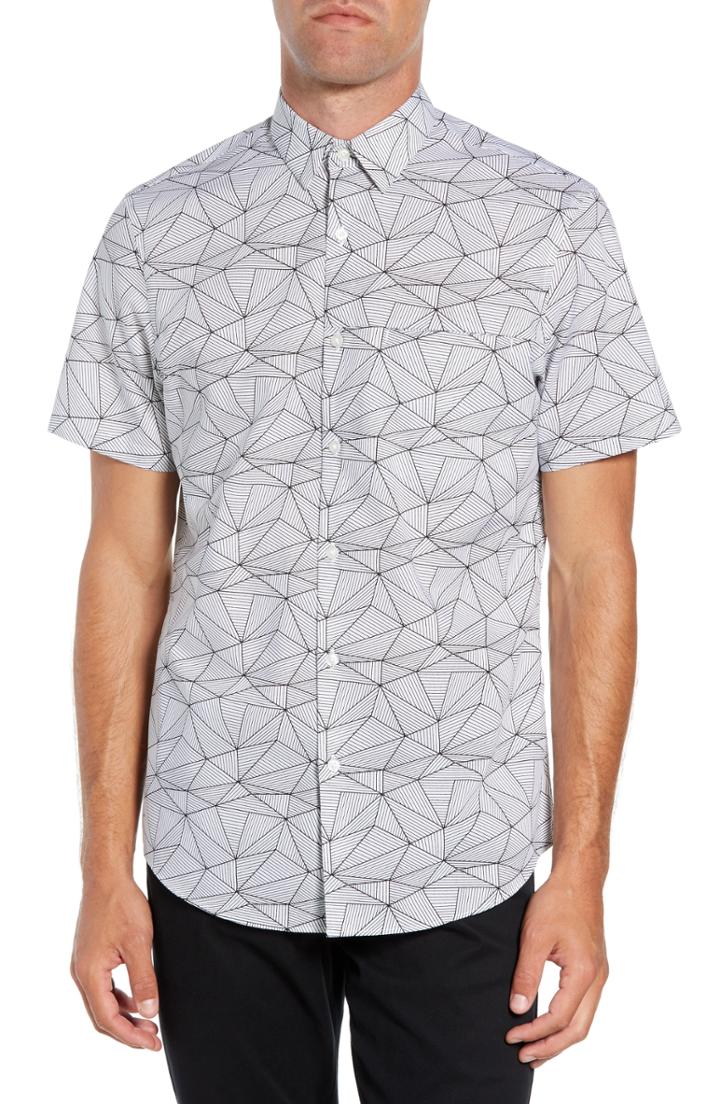 Men's Calibrate Slim Fit Linear Print Non-iron Sport Shirt - White