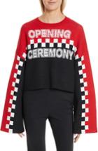 Women's Opening Ceremony Racer Crop Intarsia Wool Sweater - Black