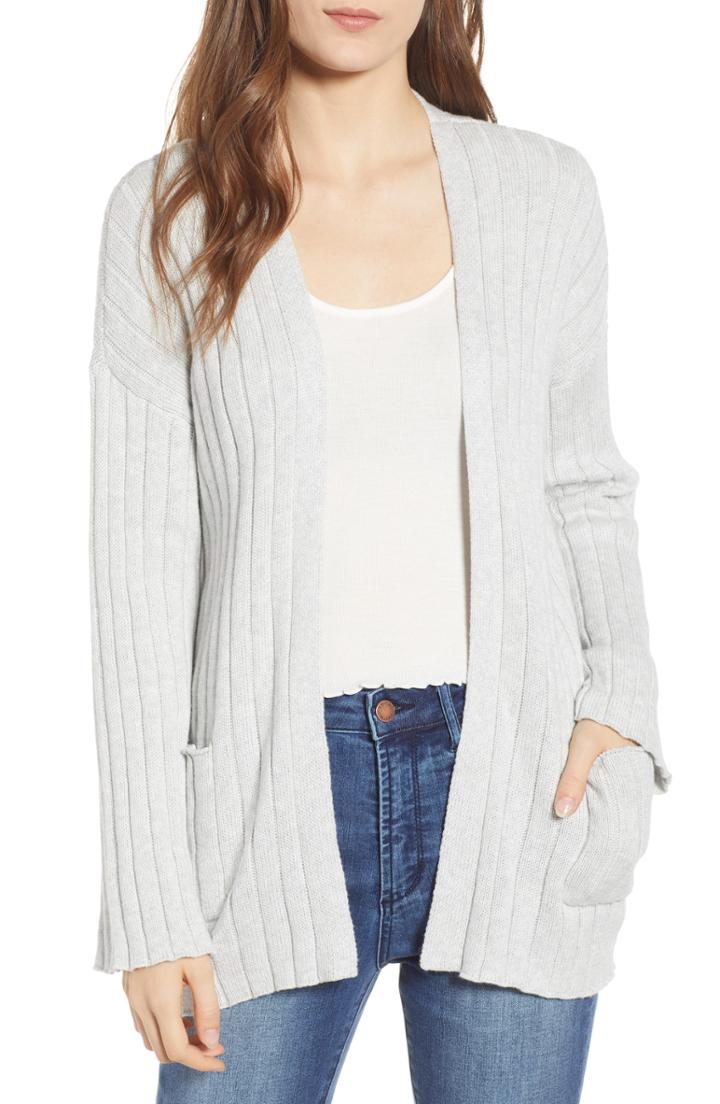 Women's Bp. Ribbed Throw On Cardigan - Grey
