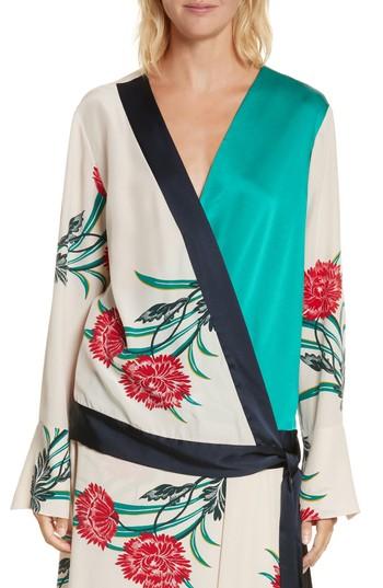 Women's Diane Von Furstenberg Bell Sleeve Crossover Silk Blouse, Size - White