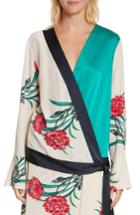 Women's Diane Von Furstenberg Bell Sleeve Crossover Silk Blouse, Size - White