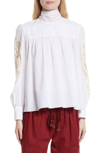 Women's See By Chloe Crochet Panel Balloon Sleeve Blouse Us / 34 Fr - White