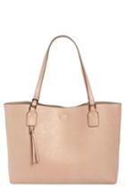 Street Level Snake Embossed Faux Leather Tote - Beige