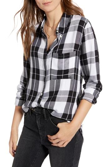 Women's Treasure & Bond Classic Plaid Shirt, Size - Black