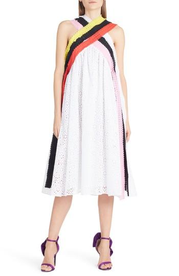 Women's Msgm Multicolor Eyelet Midi Dress Us / 40 It - White