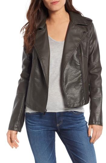 Women's French Connection Mix Texture Faux Leather Moto Jacket - Green