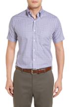 Men's Peter Millar Regular Fit Short Sleeve Hillock Plaid Sport Shirt - Purple