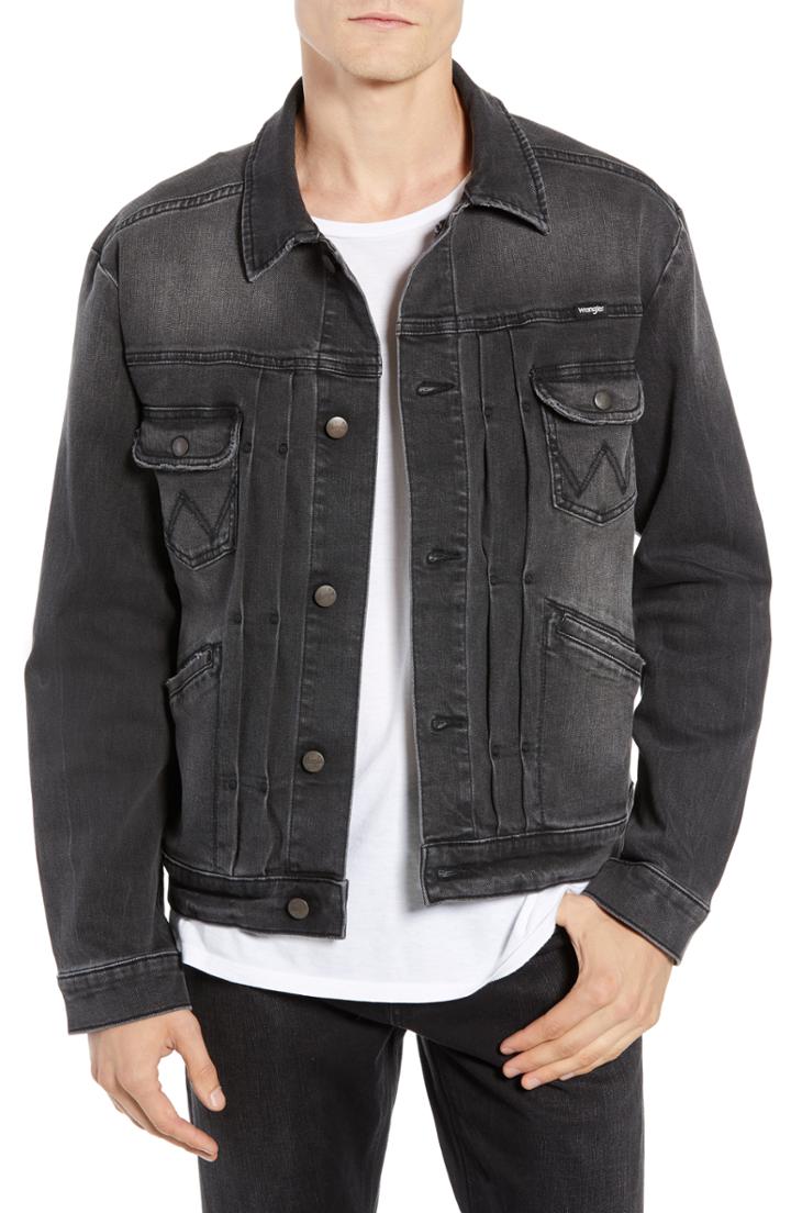 Men's Wrangler Heritage Pleated Denim Jacket - Grey