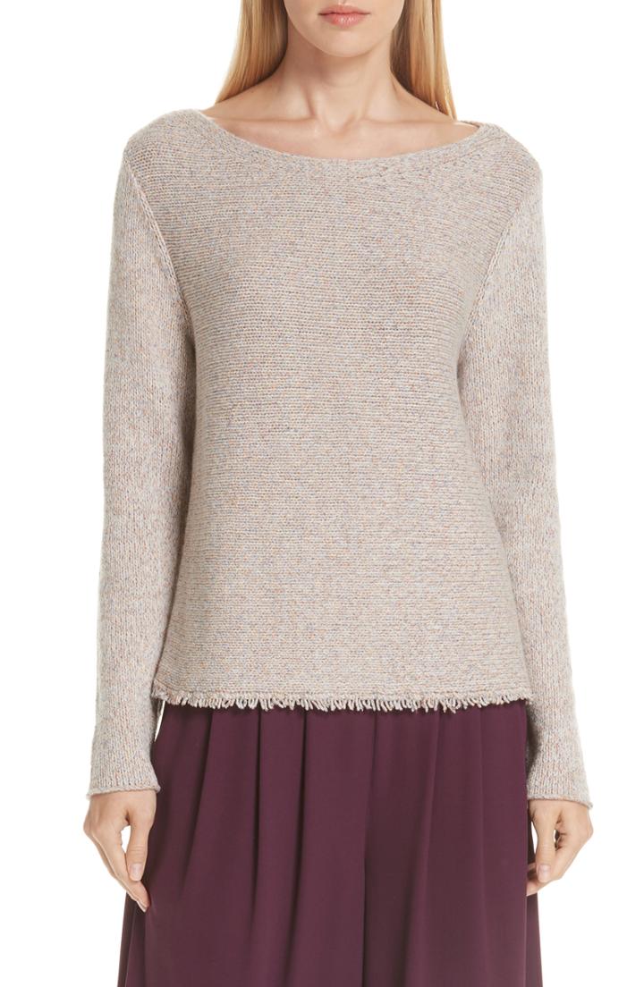 Women's Eileen Fisher Fringe Hem Sweater, Size - Beige