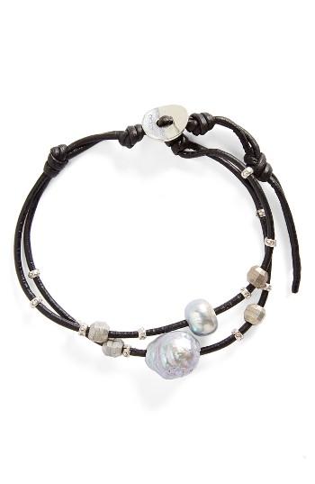 Women's Chan Luu Pearl & Leather Bracelet