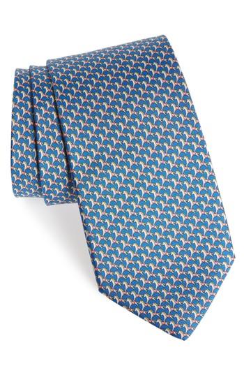 Men's Salvatore Ferragamo Edwin Print Silk Tie, Size - Blue